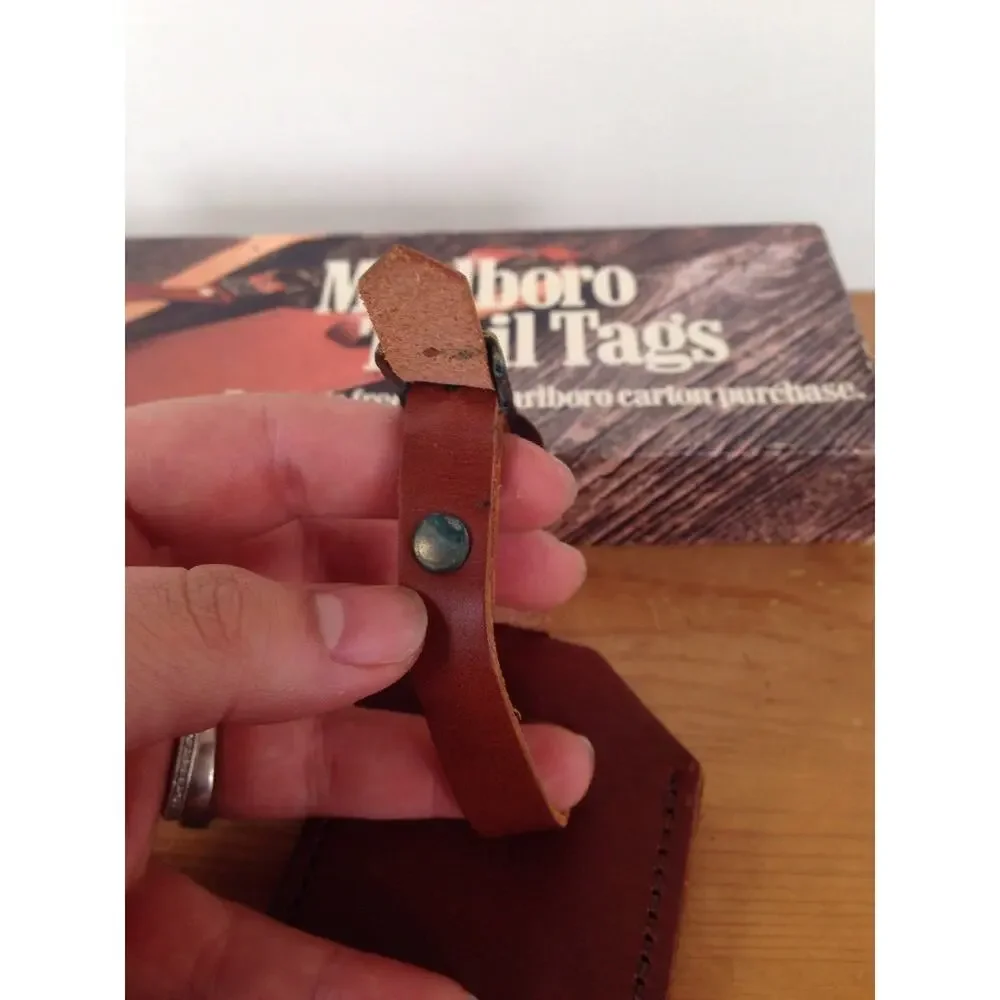 New NIB Vintage Pair of 80s 90s Marlboro Trail Leather Luggage Address Tags
